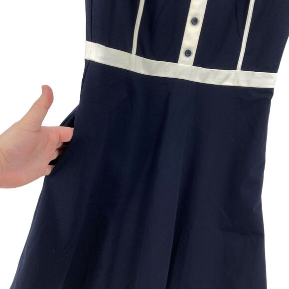 ModCloth Fit & Flare Dress Womens Medium Blue White Knit Rayon Blend Side Zip - Picture 13 of 16